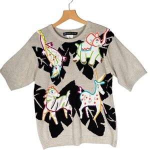 Vintage IB Diffusion Animals Short Sleeve Sweater Novelty Safari S